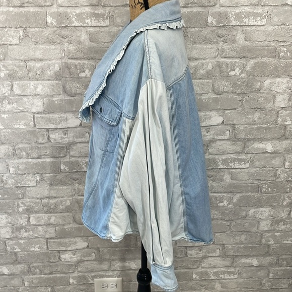 Free People Daisy Baby Button Down Top in Blue Combo - Picture 3 of 8